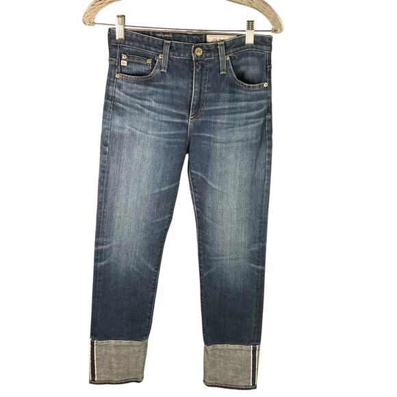AG Isabelle High Rise Straight Crop Jeans‎ Cuffed Selvedge Dark Wash 25R - Picture 1 of 16